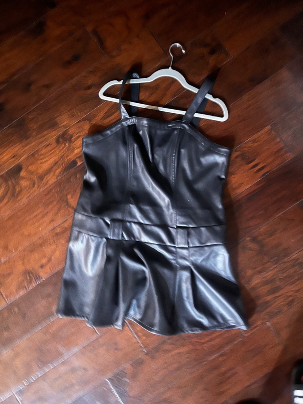 Black Faux Leather Peplum Tank Top